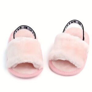 Adorable Furry Soft Slip-on Sandals For Baby Girls - Non-Slip First Walker Shoes